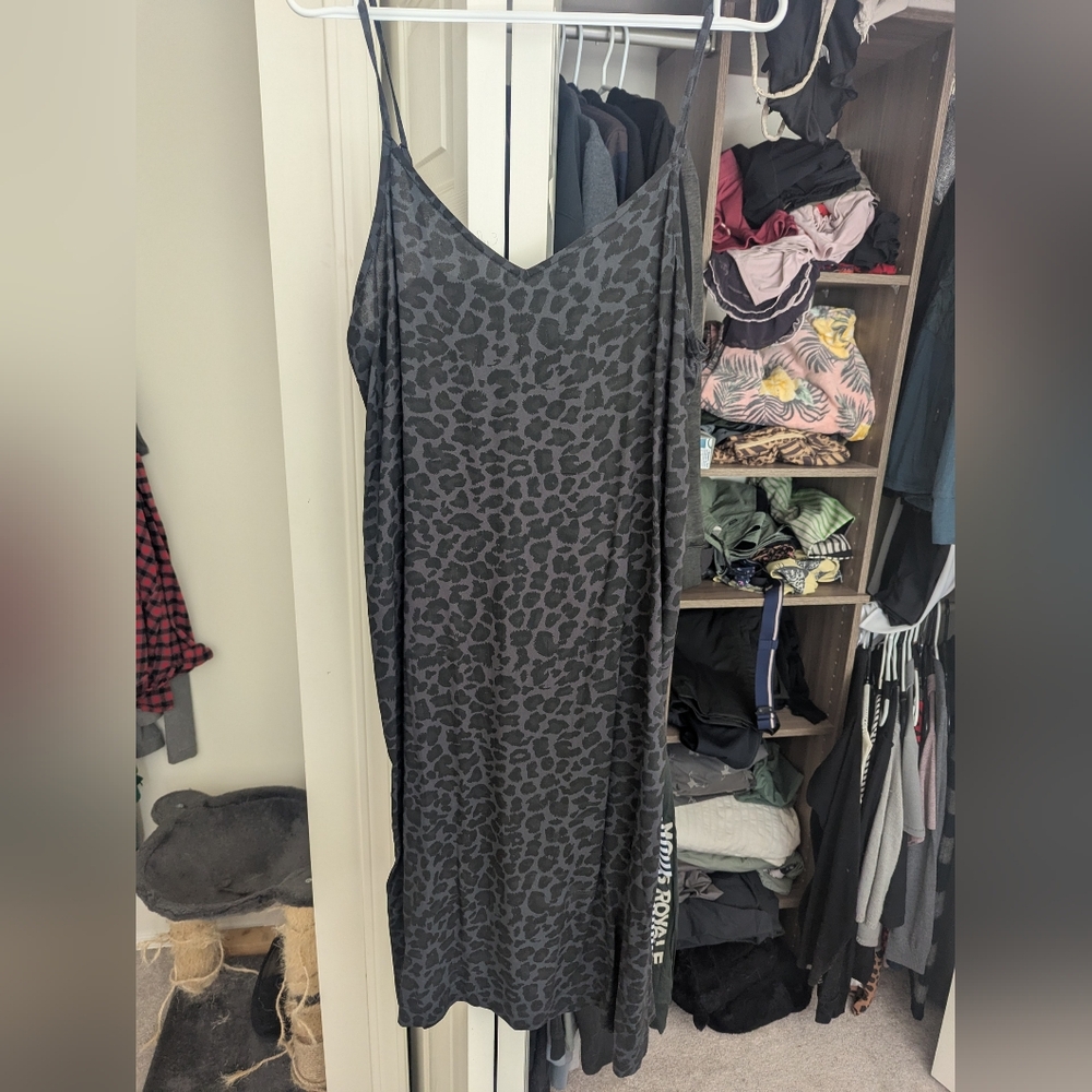 Gray Leopard Print Slip Dress